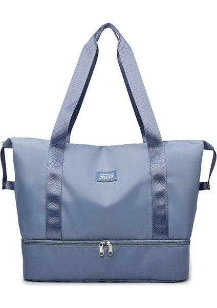 Büyük Kapasiteli Naylon Su Geçirmez Fitness Tote Tek Omuz Çantası Seyahat Bagaj Çantası-Açık Mavi (Yurt Dışından)