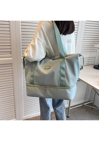 Büyük Kapasiteli Naylon Su Geçirmez Fitness Tote Tek Omuz Çantası Seyahat Bagaj Çantası-Açık Mavi (Yurt Dışından) fiyatları