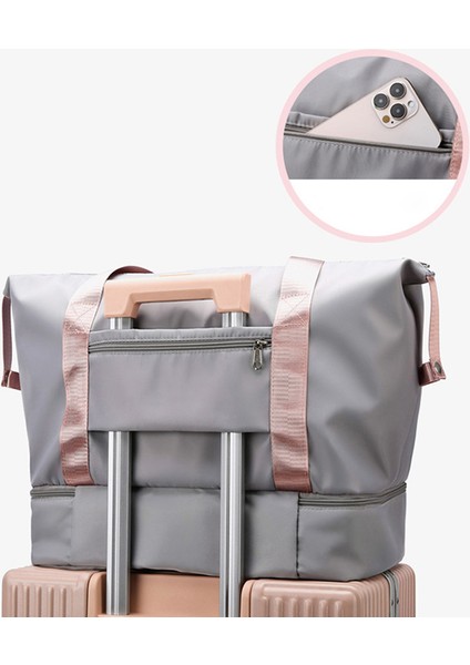 Büyük Kapasiteli Naylon Su Geçirmez Fitness Tote Tek Omuz Çantası Seyahat Bagaj Çantası-Açık Mavi (Yurt Dışından) fırsatları