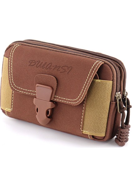 6,5 Inç Yatay Üç Katmanlı Açık Hava Spor Taktik Cep Telefonu Bel Çantası Kemer Askılı Çanta-Kahverengi (Yurt Dışından)