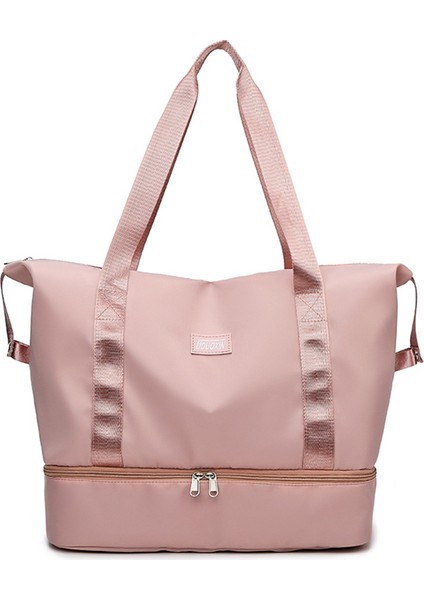 Büyük Kapasiteli Naylon Su Geçirmez Fitness Tote Tek Omuz Çantası Seyahat Bagaj Çantası-Pembe (Yurt Dışından)
