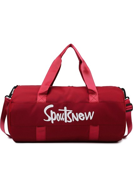 SJ-629 Büyük Kapasiteli Kadın Oxford Kumaş Su Geçirmez Fitness Tote Çapraz Askılı Çanta Seyahat Bagaj Çantası-Şarap Kırmızısı (Yurt Dışından)