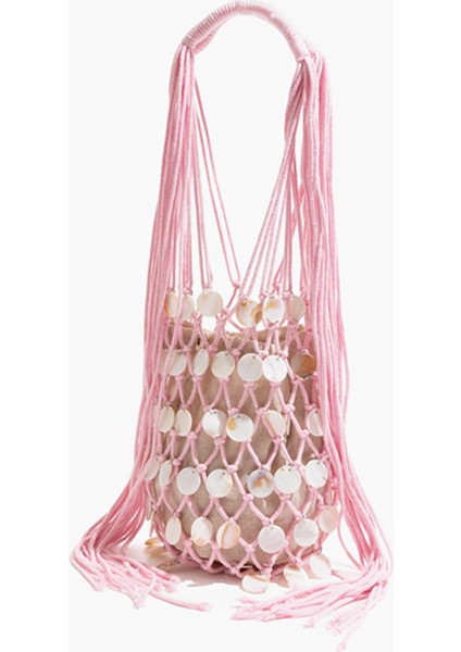 Yaz Taze Dokuma Kova Çanta Benzersiz Içi Boş Payetli Günlük Tote Çanta-Pembe (Yurt Dışından) fiyatları