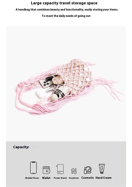 Yaz Taze Dokuma Kova Çanta Benzersiz Içi Boş Payetli Günlük Tote Çanta-Pembe (Yurt Dışından) fırsatları