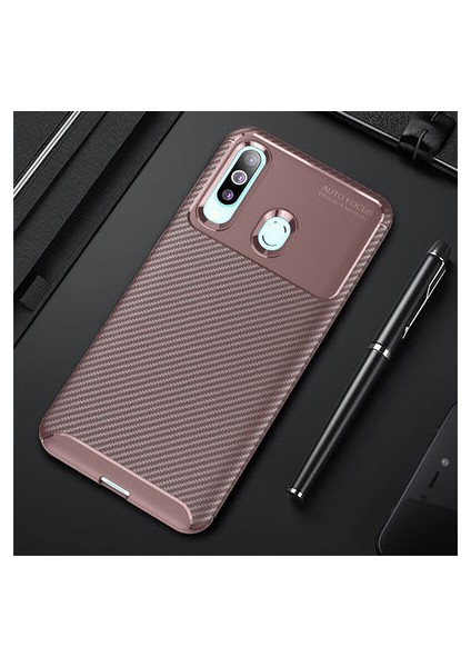 Samsung Galaxy A20S Kılıf Karbon Desenli Esnek Yüksek Kaliteli Meteryalden Üretilmiş Silikon Kapak Ryc/negro