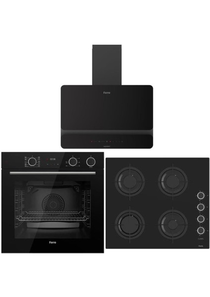 Artline Siyah Ankastre Set (D080-SA Siyah DAVLUMBAZ-CS205-FA Siyah OCAK-XE64CS Siyah Fırın)