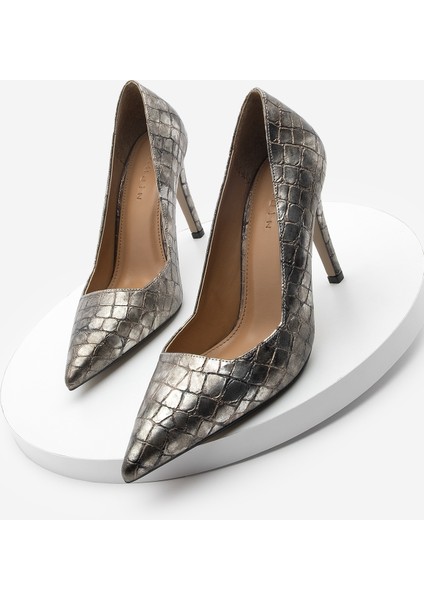 Kadın Stiletto Sivri Burun Croco Desenli Topuklu Ayakkabı Davin