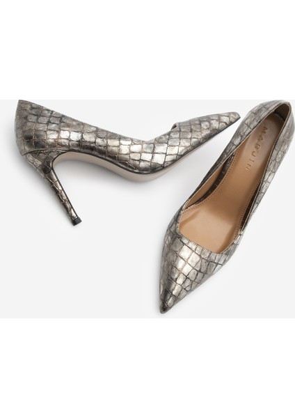 Kadın Stiletto Sivri Burun Croco Desenli Topuklu Ayakkabı Davin