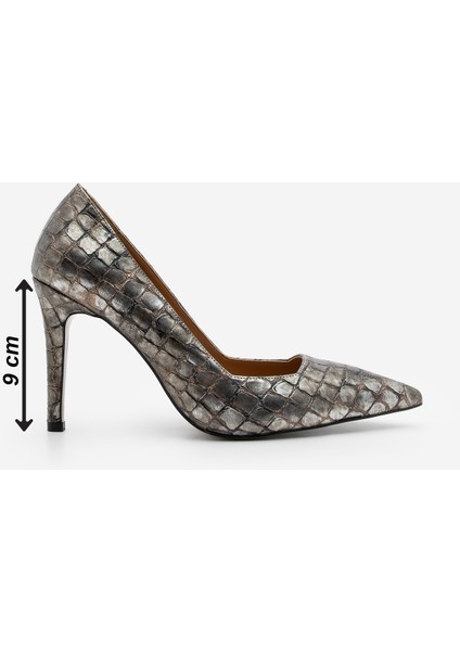 Kadın Stiletto Sivri Burun Croco Desenli Topuklu Ayakkabı Davin