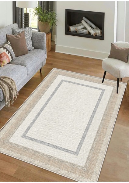 Krem Dijital Baskı Salon Halısı Kaymaz Tabanlı Yıkanabilir Halı Yolluk