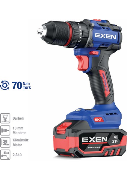 En 274 Ds 21 V. 4 Ah. 70 Nm. Kömürsüz Darbeli Şarjlı Matkap