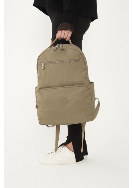 Unisex Suya Dayanıklı Krinkıl Kumaş Laptop Bölmeli Sırt Çantası ve Askılı Kalemlik