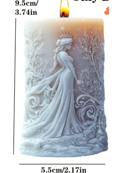 Kar Taneleri Arasında Taçlı Prenses Gül ve Yıldız Görünümlü Kokulu Doğal Beyaz Renk Dekoratif Mum modelleri