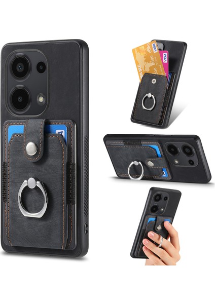 Xiaomi Redmi Note 13 Pro 4g Kılıf Kart Yuvaları Için Kickstand-Siyah ile Retro Pu + Tpu Kapak (Yurt Dışından)