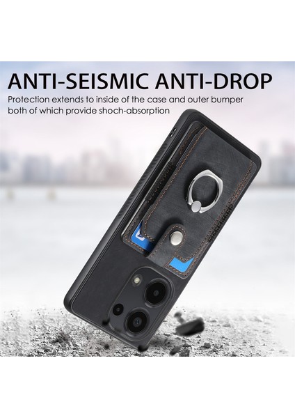 Xiaomi Redmi Note 13 Pro 4g Kılıf Kart Yuvaları Için Kickstand-Siyah ile Retro Pu + Tpu Kapak (Yurt Dışından) modelleri