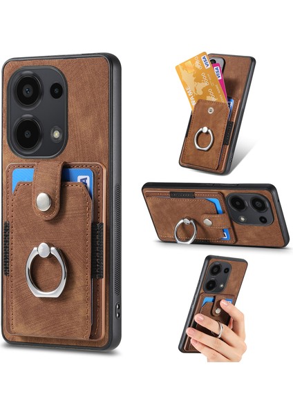 Xiaomi Redmi Note 13 Pro 4g Kılıf Kart Yuvaları Için Kickstand-Kahverengi ile Retro Pu + Tpu Kapak (Yurt Dışından)