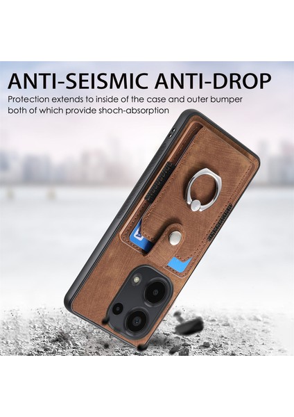 Xiaomi Redmi Note 13 Pro 4g Kılıf Kart Yuvaları Için Kickstand-Kahverengi ile Retro Pu + Tpu Kapak (Yurt Dışından) modelleri