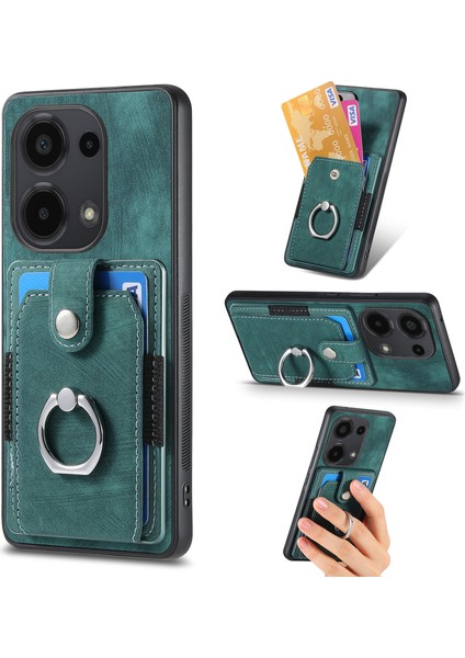 Xiaomi Redmi Note 13 Pro 4g Kılıf Kart Yuvaları Için Kickstand-Yeşil Retro Pu+Tpu Kapak (Yurt Dışından)
