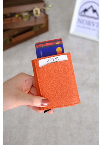 Mekanizmalı Otomatik Hakiki Deri Kartlık