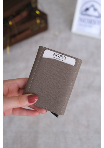 Mekanizmalı Otomatik Hakiki Deri Kartlık