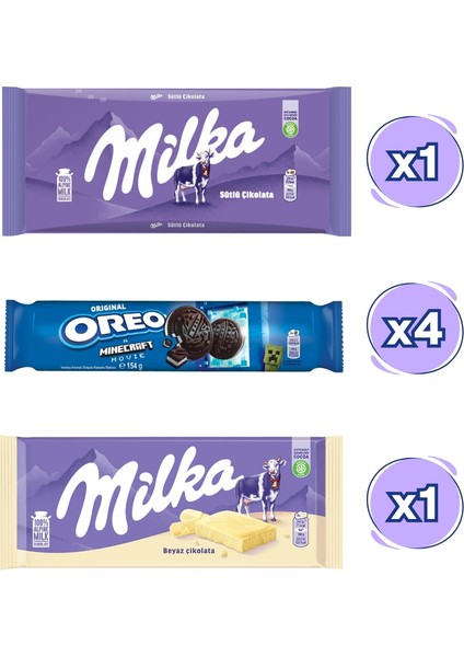 Sütlü & Beyaz Tablet Çikolata 80 gr x1 Adet ve Oreo Original 154 gr x4 Adet