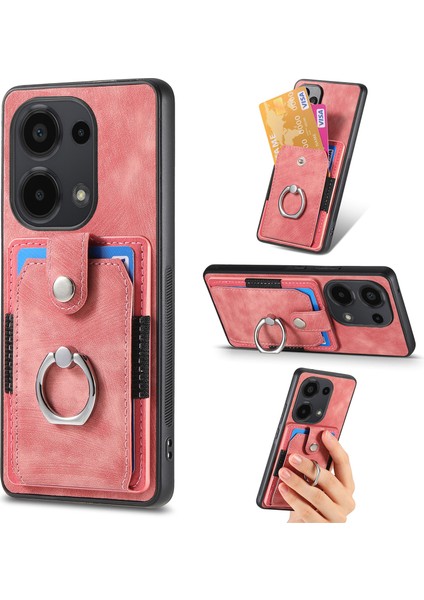 Xiaomi Redmi Note 13 Pro 4g Kılıf Kart Yuvaları Için Kickstand-Pembe ile Retro Pu + Tpu Kapak (Yurt Dışından)