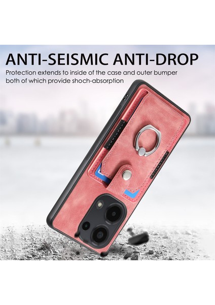 Xiaomi Redmi Note 13 Pro 4g Kılıf Kart Yuvaları Için Kickstand-Pembe ile Retro Pu + Tpu Kapak (Yurt Dışından) modelleri