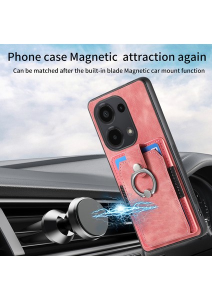 Xiaomi Redmi Note 13 Pro 4g Kılıf Kart Yuvaları Için Kickstand-Pembe ile Retro Pu + Tpu Kapak (Yurt Dışından) indirimleri