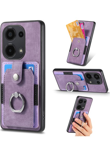 Xiaomi Redmi Note 13 Pro 4g Kılıf Kart Yuvaları Için Kickstand-Mor ile Retro Pu + Tpu Kapak (Yurt Dışından)