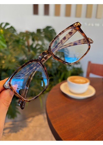 Mocha Leopar Desenli Köşeli Hafif Mavi Işık Korumalı Gözlük fiyatları