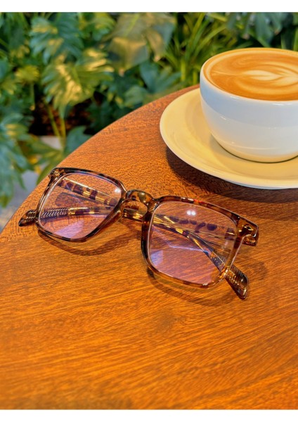 Mocha Leopar Desenli Köşeli Hafif Mavi Işık Korumalı Gözlük fırsatları