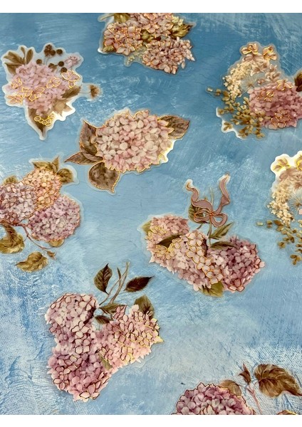 Holografik Efektli 20 Adet Ortanca Çiçeği Desenli Pembe Renk Pet Sticker Seti/ Etiket / Çıkartma / Su Geçirmez fiyatları