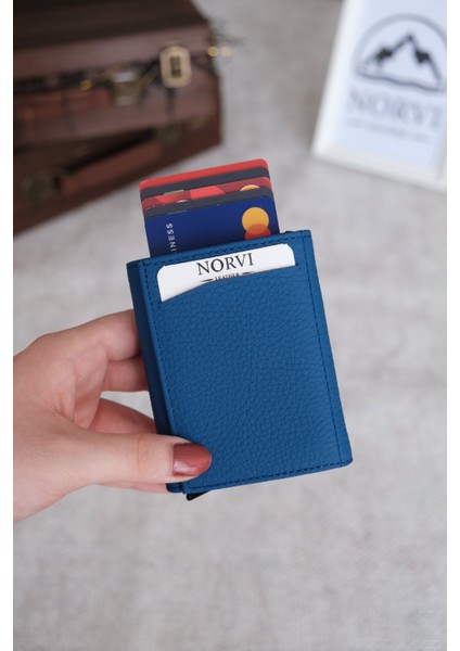 Mekanizmalı Otomatik Hakiki Deri Kartlık