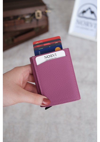 Mekanizmalı Otomatik Hakiki Deri Kartlık