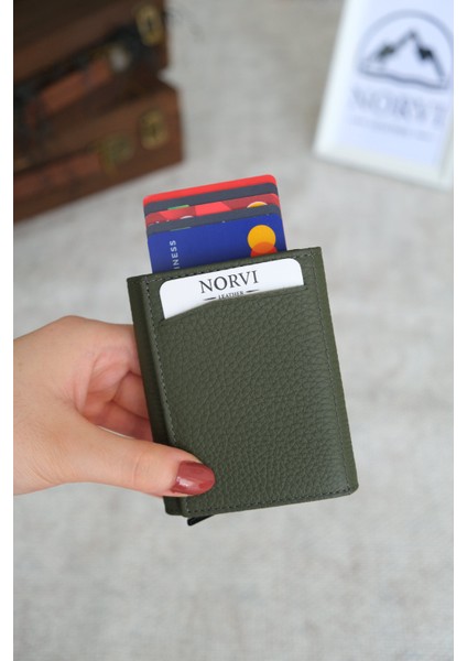 Mekanizmalı Otomatik Hakiki Deri Kartlık