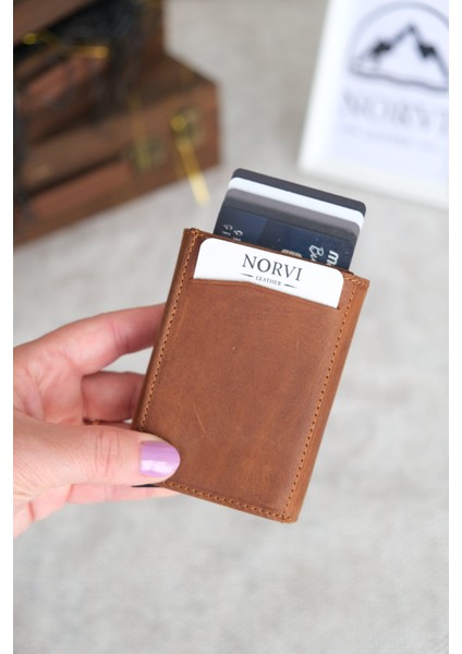 Mekanizmalı Otomatik Hakiki Deri Kartlık