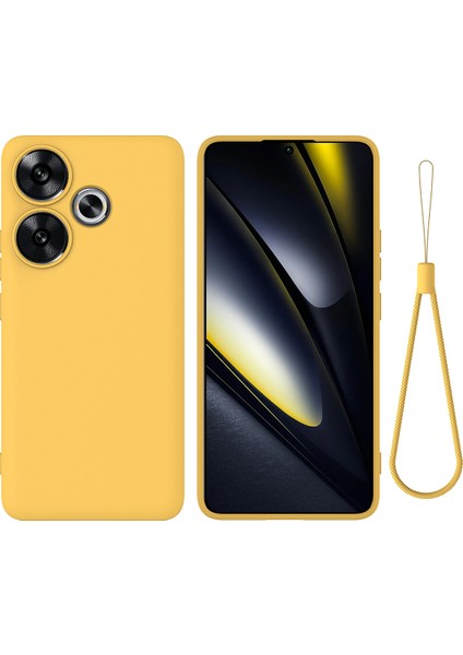 Xiaomi Poco F6 5g Kılıf Için El Kayışı ile Sıvı Silikon Düşme Önleyici Telefon Kapağı-Sarı (Yurt Dışından)