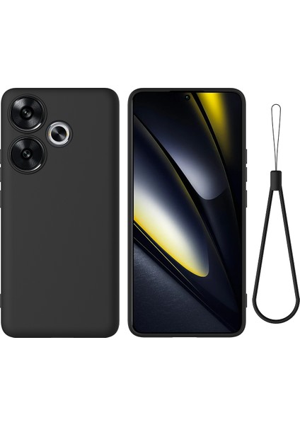 Xiaomi Poco F6 5g Kılıf El Kayışı ile Sıvı Silikon Düşme Önleyici Telefon Kılıfı-Siyah (Yurt Dışından)