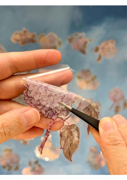 Holografik Efektli 20 Adet Ortanca Çiçeği Desenli Pembe Renk Pet Sticker Seti/ Etiket / Çıkartma / Su Geçirmez indirimleri