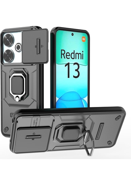Xiaomi Redmi 13 5g/13 4g Kılıf Için Camshield Kickstand Pc+Tpu Telefon Kapağı-Siyah (Yurt Dışından)