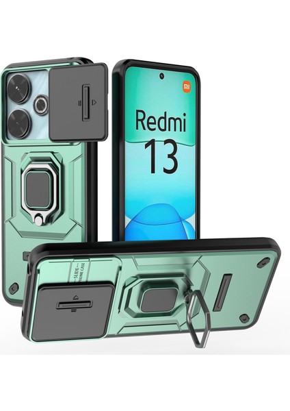 Xiaomi Redmi 13 5g/13 4g Kılıf Için Camshield Kickstand Pc+Tpu Telefon Kapağı-Yeşil (Yurt Dışından)
