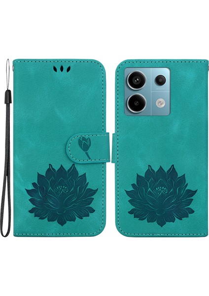 Xiaomi Redmi Note 13 Pro 5g Kılıf Kapak Koruyucu Deri Telefon Kapağı Lotus Baskılı-Yeşil (Yurt Dışından)
