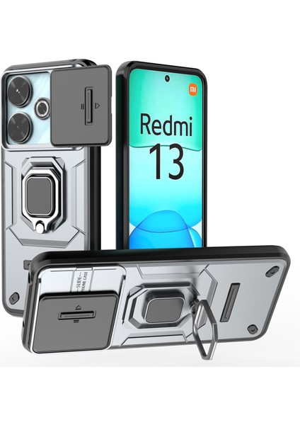 Xiaomi Redmi 13 5g/13 4g Kılıf Için Camshield Kickstand Pc+Tpu Telefon Kapağı-Gri (Yurt Dışından)