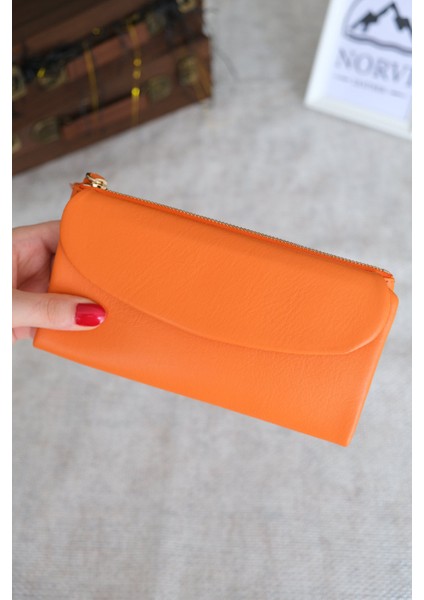 Telefon Bölmeli Hakiki Deri Kadın Cüzdan