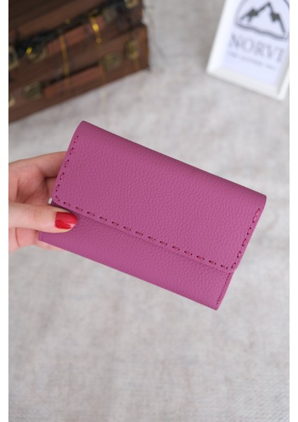 Saraciye Dikişli Çok Bölmeli Hakiki Deri Kadın Cüzdan