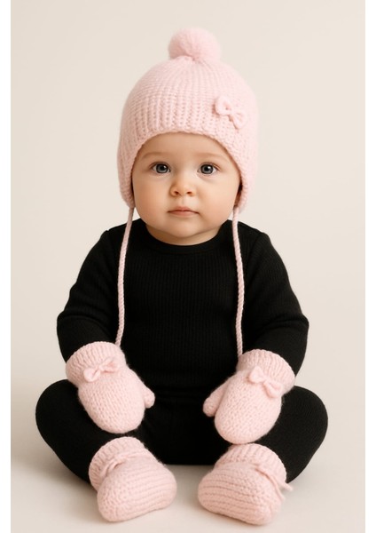 3lü Bebek Seti Bere Patik Eldiven Hastane Çıkışı Bebek Seti