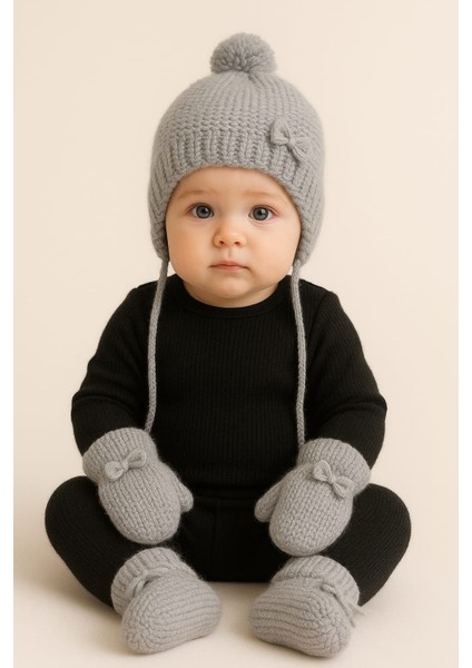 3lü Bebek Seti Bere Patik Eldiven Hastane Çıkışı Bebek Seti