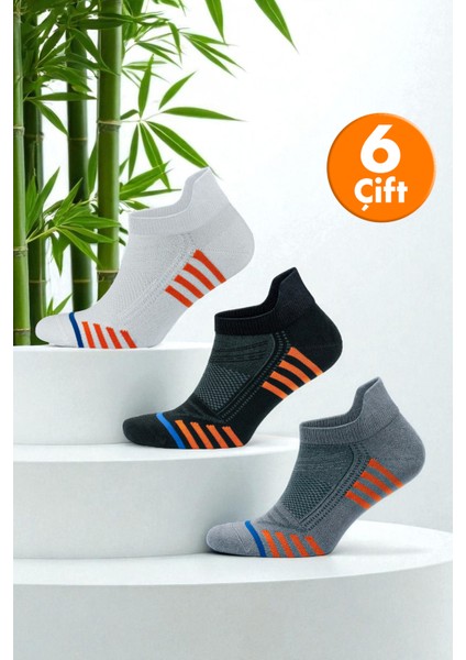 6'lı Bambu Renkli Spor Desenli Güçlendirilmiş Yıkamalı Kutulu Dikişsiz Nefes Alabilir Performans Sneaker Kısa Patik Erkek Çorap 3150