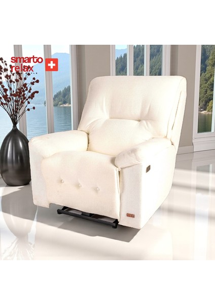 Relax TV Koltuğu Porto Elektrikli Sırt Dayanağı Kontrol Panelli Ergonomik Beyaz Dekoratif Baba Koltuğu