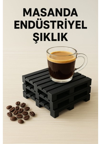 Palet Tasarım Bardak Altlığı - Siyah | Modern ve Endüstriyel Dekoratif Bardak Altlıkları (2'li Set)